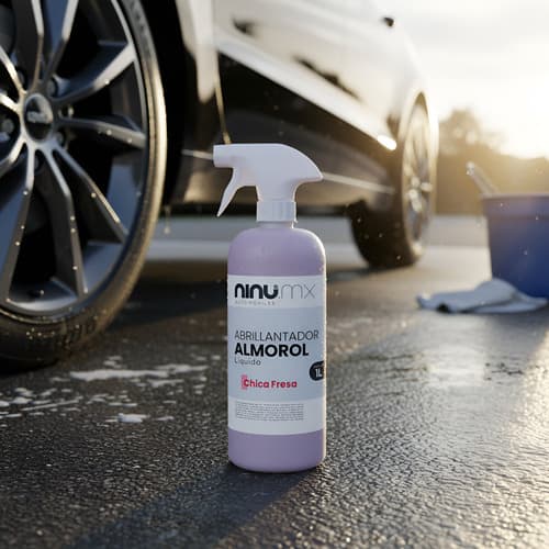 Abrillantador automotriz Almorol 1 L con atomizador, chica fresa, Ninu