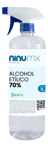 Solución sanitizante 70% alcohol con atomizador 1 L, menta, Ninu